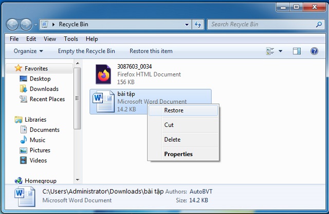 Cách khôi phục file đã xóa vĩnh viễn trong thùng rác