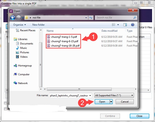 Chọn file PDF trong máy muốn ghép và add vào 