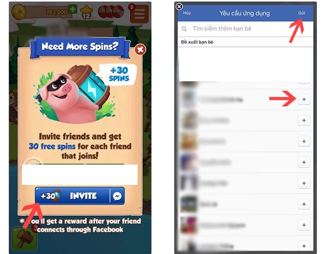 Chọn Invite Friend ở dưới và mời người chạy spin mà bạn đã kết bạn trước đó