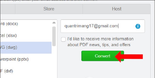 Cuối cùng bạn nhập địa chỉ email nhận file chuyển đổi vào khung 