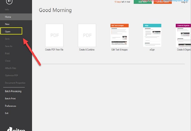 Khởi động Nitro và mở file PDF muốn chèn trang 