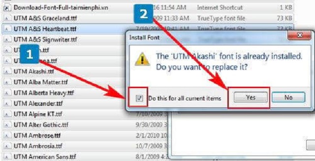 Thông báo khi máy tính phát hiện trùng font 